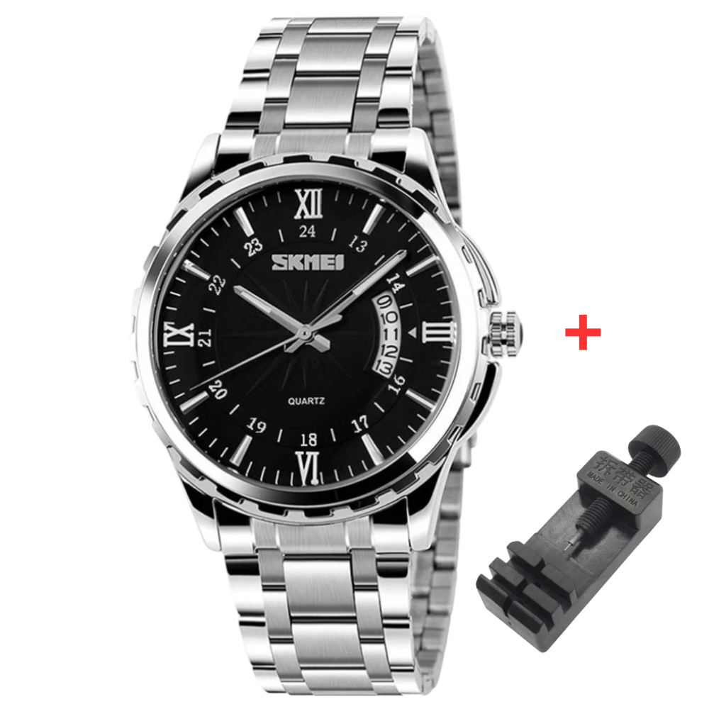 Skmei 9069SIBK Silver-Black Чоловічий годинник з індикацією дати зі сталевим браслетом.