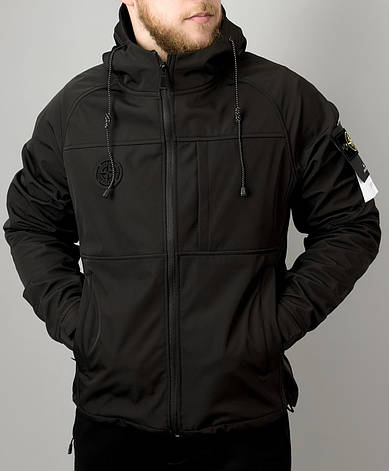 Чоловіча куртка Stone Island весна осінь чорна демісезонна куртка Стон Айленд із капюшоном, фото 1