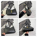Жіноча шкіряна сумка YSL Hobo Croco через плече (Чорна), фото 3