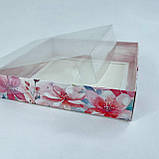 Коробка для пряника, 160*160*35 мм, з прозорою кришкою, "Аварельні квіти", фото 3