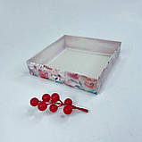 Коробка для пряника, 160*160*35 мм, з прозорою кришкою, "Аварельні квіти", фото 2