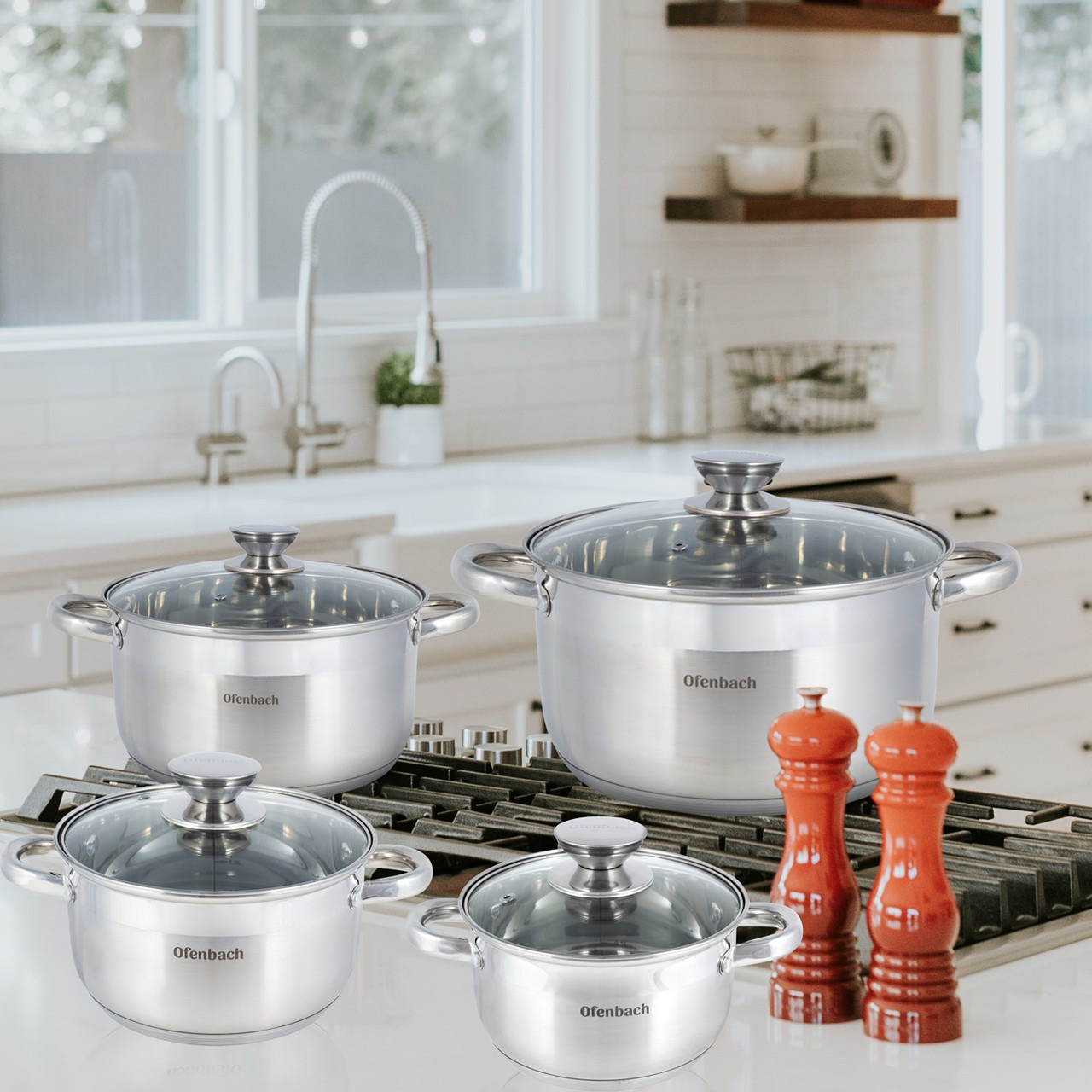 Набір каструль із нержавіючої сталі 8 предметів для індукції та газу Ofenbach KM-100004, фото 1