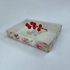 Коробка для пряника, 200*150*35 мм, з прозорою кришкою, "Аварельні квіти"