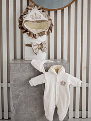 Зимовий комплект на виписку для новонародженого набір Чарівність молочний