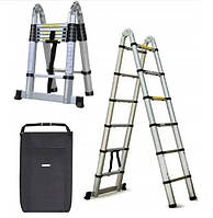 Драбина алюмінієва телескопічна розкладна Висота 3.8 м. Драбина трансформер + сумка