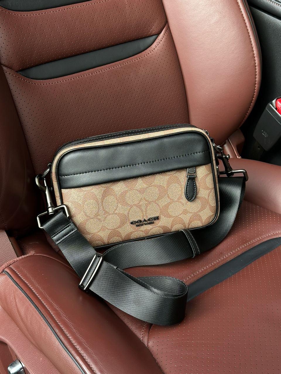 Шкіряна чоловіча сумка Coach Academy Crossbody Signature Canvas Khaki, фото 1