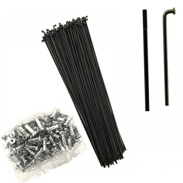 Спиці велосипедні SPK-280BLK чорна, товщина 2 мм, 14G, з ніппелем, фото 1