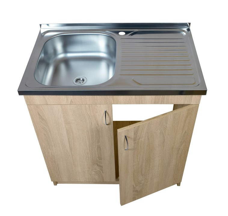 Тумба кухонна Дуб Сонома з мийкою 80x50 (0,6 мм, ліва чаша), сифон, фото 1