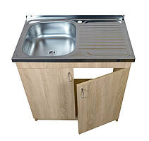 Тумба кухонна Дуб Сонома з мийкою 80x50 (0,6 мм, ліва чаша), сифон