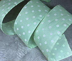 Репсовая лента в горох 4 см, цвет- м''ятний, арт 017662, 1 метр