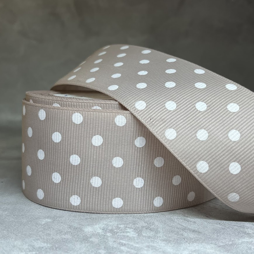 Репсовая лента в горох 4 см, цвет- кава з молоком, арт 017663, 1 метр, фото 1