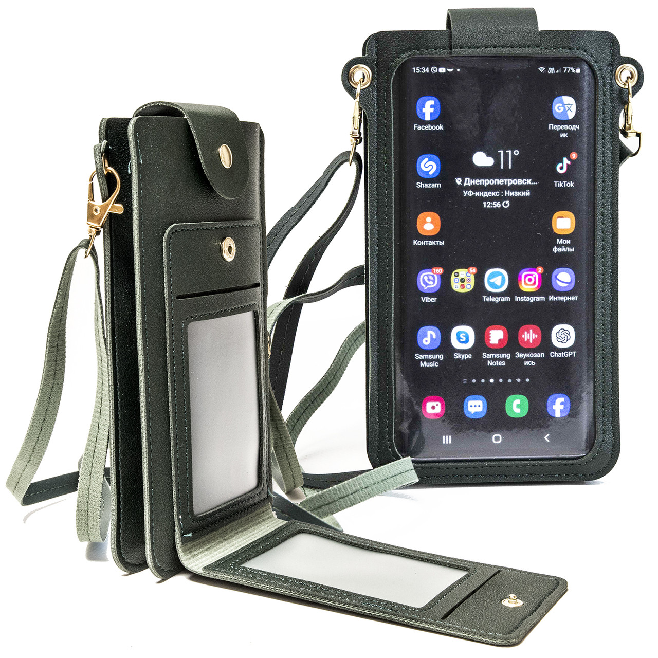Жіноча сумка для телефону документів та грошей (зелена), фото 1