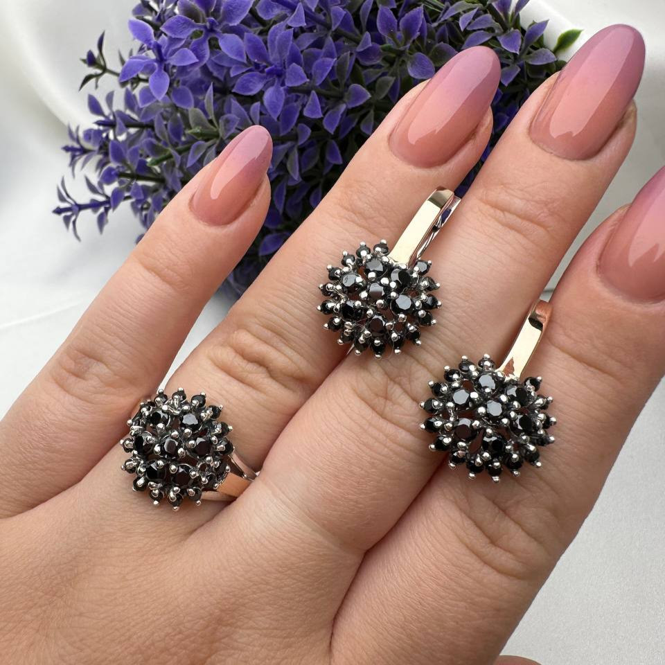 Срібний комплект Ніннель Сережки Каблучка