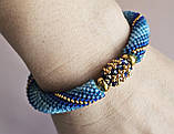 Браслет з бісеру на каркасі синій із золотом, фото 4