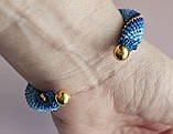 Браслет з бісеру на каркасі синій із золотом, фото 5