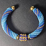 Браслет з бісеру на каркасі синій із золотом, фото 7