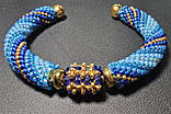 Браслет з бісеру на каркасі синій із золотом, фото 8