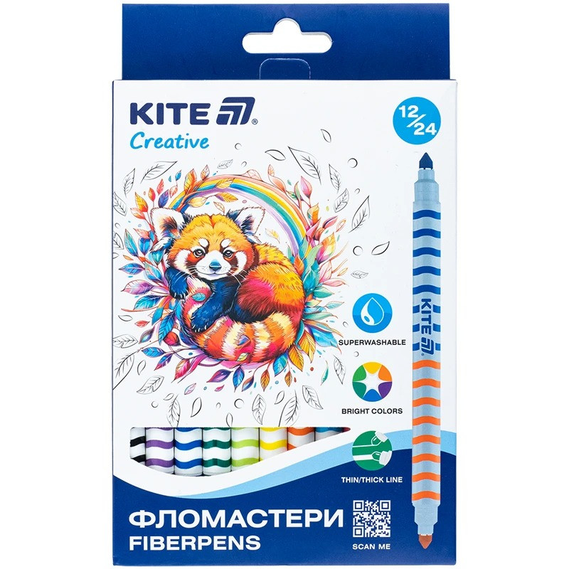 Фломастери двосторонні Kite Creative 12 шт 24 кольори