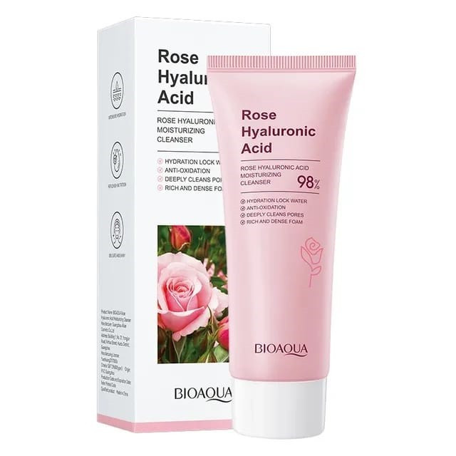 Пінка для вмивання з екстрактом троянди та гіалуроновою кислотою Bioaqua Rose Hyaluronic Acid Cleanser 100 г