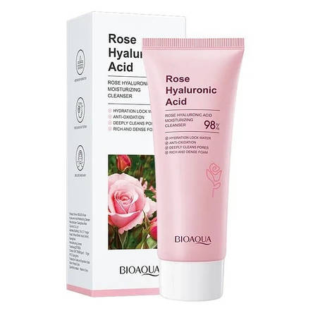 Пінка для вмивання з екстрактом троянди та гіалуроновою кислотою Bioaqua Rose Hyaluronic Acid Cleanser 100 г, фото 1