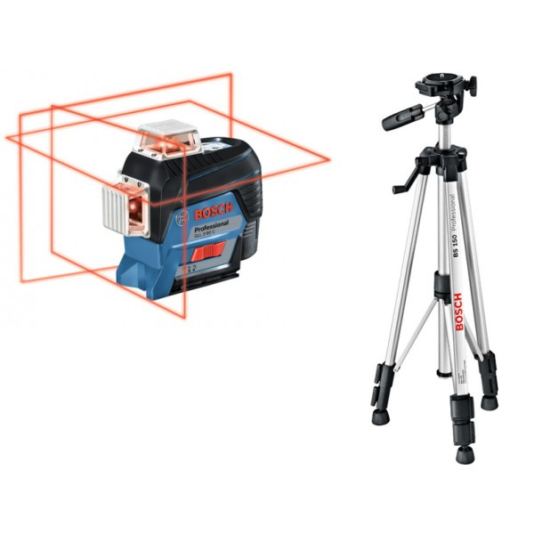 Лінійний лазерний нівелір Bosch Professional GLL 3-80 C (AA) + Штатив BT 150 L-Boxx ready (0601063R01), фото 1