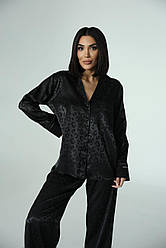 Жіноча сатинова піжама чорний леопард  L