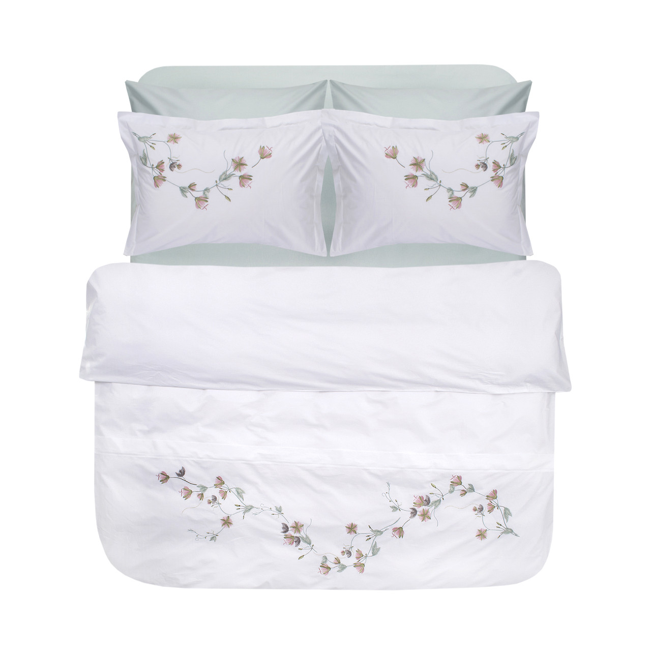 Постільна білизна Dantela Vita сатин з вишивкою - Carmen beyaz білий євро, фото 1