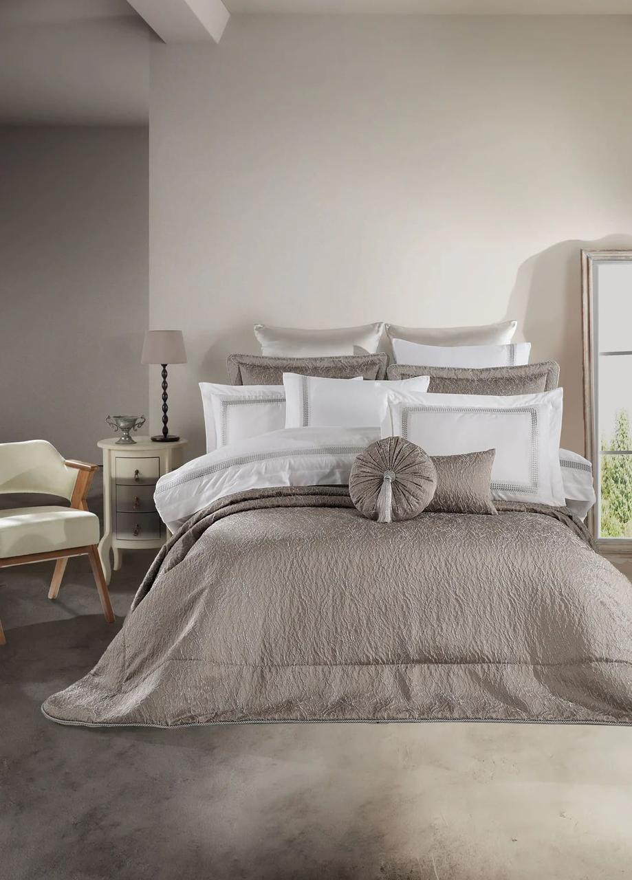 Набір постільної білизни з вишивкою та жакардовим покривалом Dantela Vita - Katrina gri сірий євро