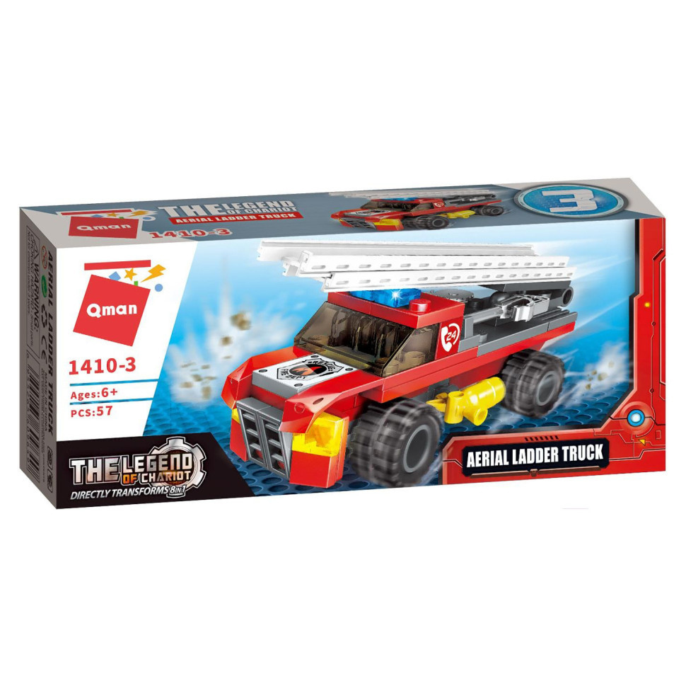 Конструктор Qman 1410-1-8 Пожежна техніка, 79 дет Aerial Ladder Truck, фото 1