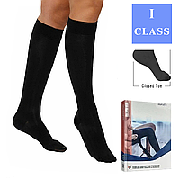 Компресійні гольфи 1 клас Aurafix AV-101 з закритим носком чорні