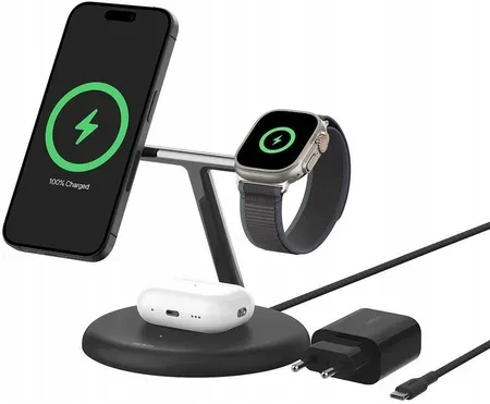 Бездротовий зарядний пристрій Belkin Boost Charge Pro 3-in-1 Qi2 (WIZ023VFBK)