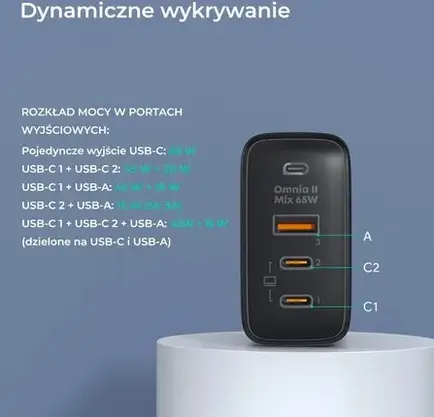 Зарядний пристрій Aukey PA-B6T GaN, 2x USB-C, USB-A, QC, PD 65W, фото 3