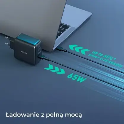 Зарядний пристрій Aukey PA-B6T GaN, 2x USB-C, USB-A, QC, PD 65W, фото 4