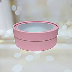 Коробка кругла 25*6 см з прозорою кришкою Рожева матова