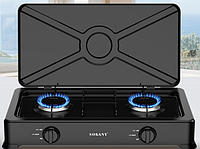 Настільні газові плити для використання 2-конфоркові з кришкою під балон для походів Sokany SK-07004