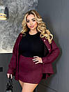 Жіночий замшевий бордовий костюм із сорочки та спідниці-шорт міні, фото 3