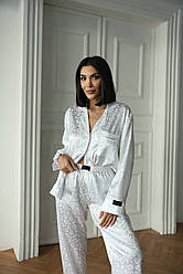 Жіноча сатинова піжама білий леопард