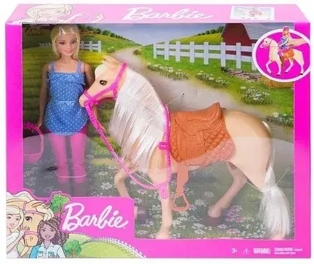 Іграшка Barbie Lalka Blondynka + Koń Podstawowy FXH13, фото 4