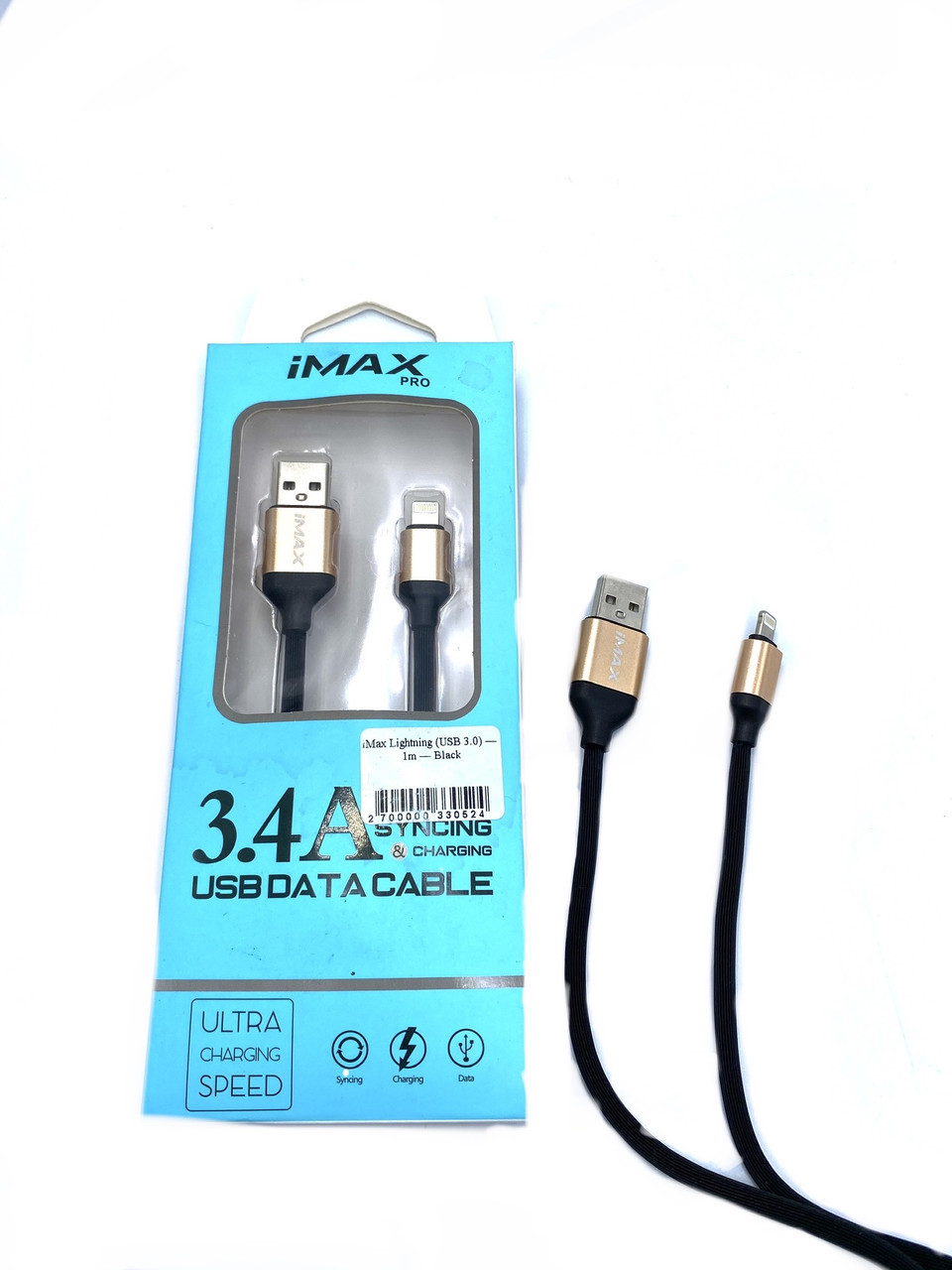 Кабель IMax Lightning USB 3.0 1м чорний (IMAXLI), фото 1