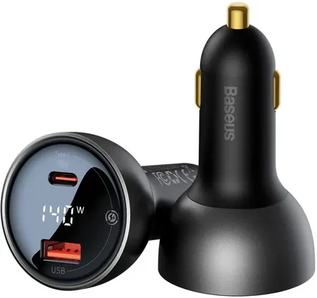 Автозарядка Baseus Digital Display szybka  samochodowa USB-A / USB-C PD3.1 140W Black +  USB-C Baseus Superior Series 5A