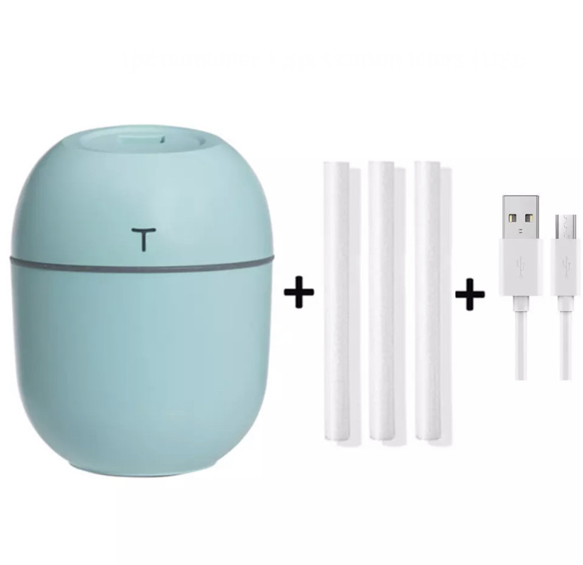 Ультразвуковий Міні-зволожувач повітря HUMIDIFIER з дифузором 220 мл USB бірюзовий (HT0003), фото 1