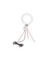 Кільцева LED лампа 16 см селфі кільце для блогера зі штативом рожевим USB (LED16PINK) kL.