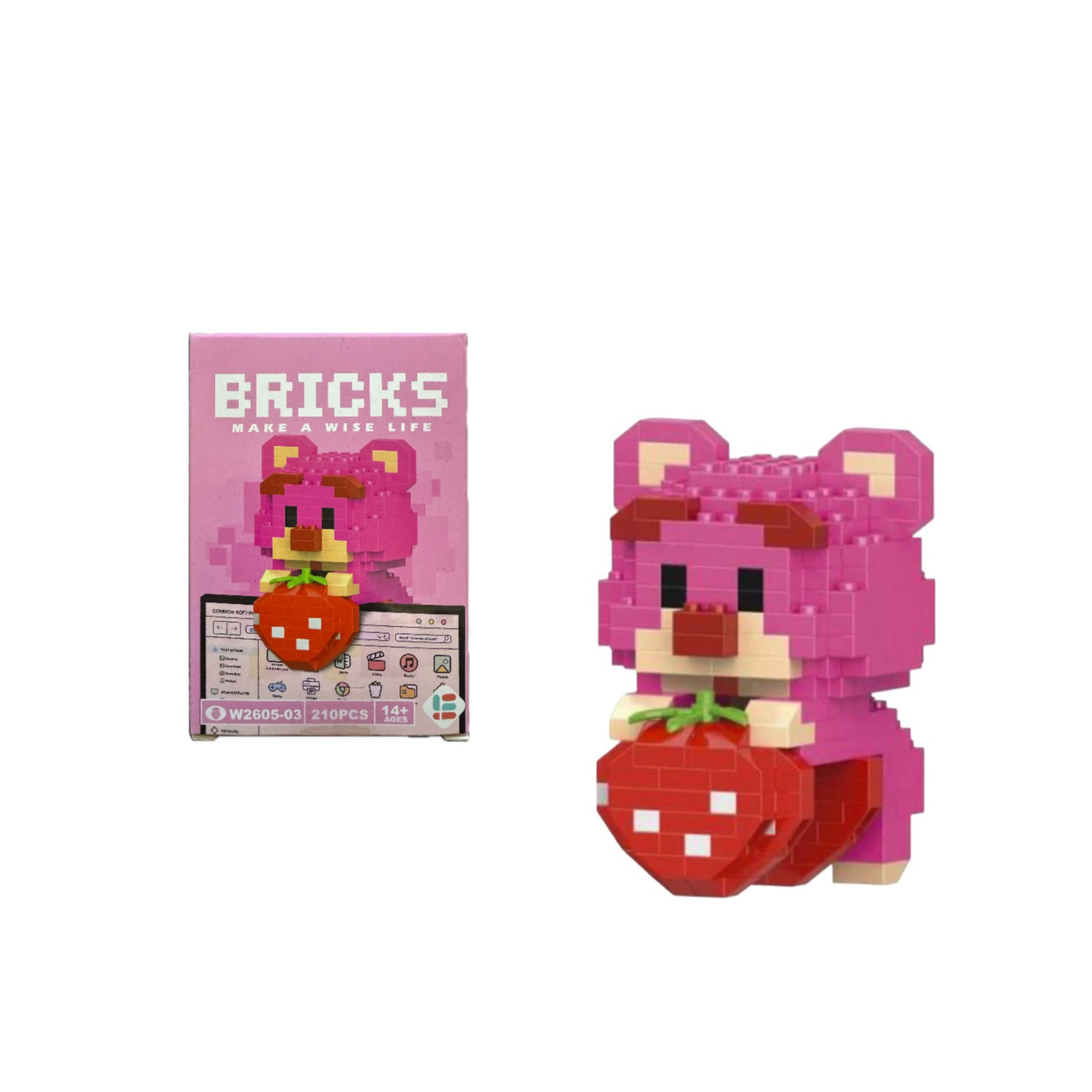 Конструктор Bricks ведмедик Лотсо з полуницею 3D 210 деталей висота 6.5 см (W2605-03)