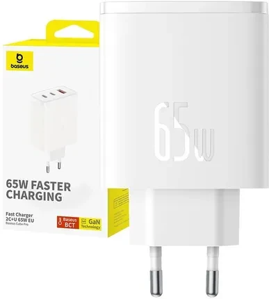 Зарядний пристрій  sieciowa Baseus OS-Cube Pro 2xUSB-C + USB-A 65W biała