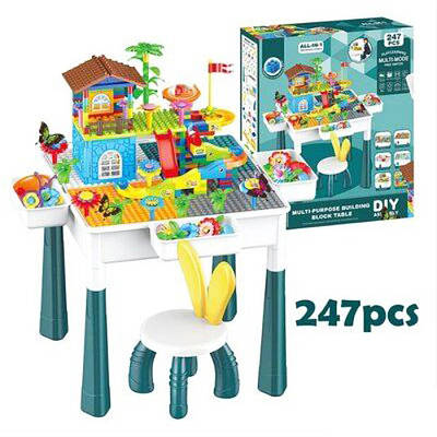 Ігровий набір 3-в-1 конструктор стільчик фігурки осередки для зберігання Дитячий багатофункціональний столик 247 деталей