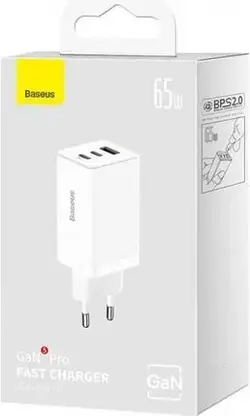 Зарядний пристрій sieciowa Baseus GaN5 Pro 2xUSB TYP-C + USB, 65W - biała (CCGP120202), фото 5