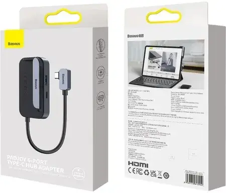 Зарядний кабель Baseus PadJoy 6-Port , HUB Adapter Type-C 4w1 HDMI 4K USB 3.0 Mini Jack 3.5mm TF/SD 100W, фото 5