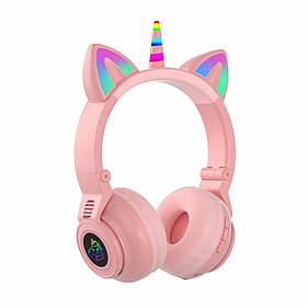 Дитячі бездротові Bluetooth-навушники Єдиноріг з котячими вушками та LED-підсвіткою для дівчаток і хлопчиків