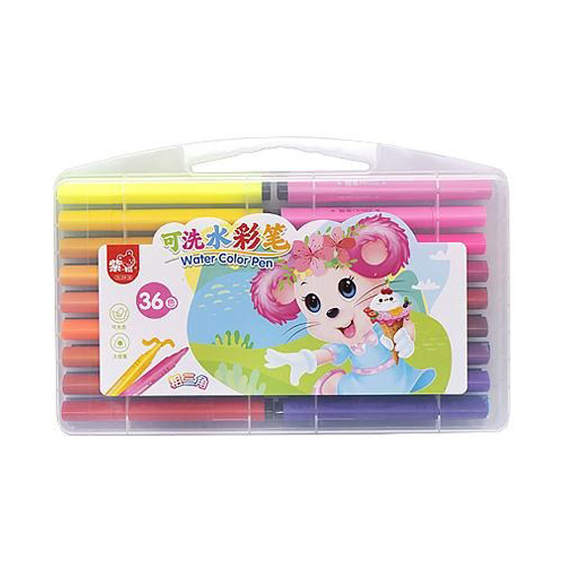 Набор фломастерів "Water color pen" 36 кольорів 204-36 у пластикому боксі Рожевий, фото 1