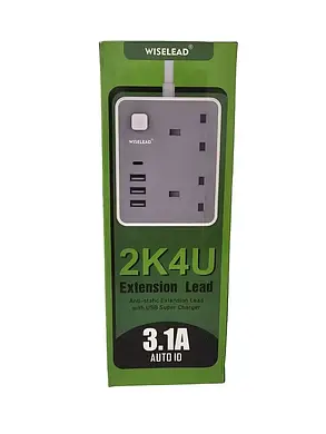 Подовжувач Wiselead із захистом від перенапруги та кабелем живлення 4 USB 2 Gang Way 1,6 м, фото 3